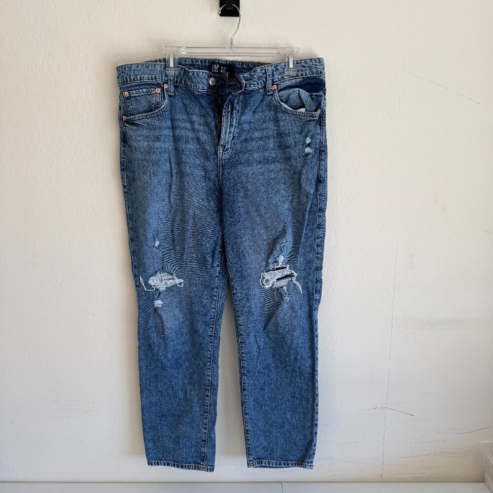 GAP Denim Distressed Slim Boyfriend Jeans | Medium Wash | Size 16 (33) XL - Picture 1 of 3